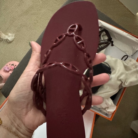 Hermes Deep Red Chain Sandals